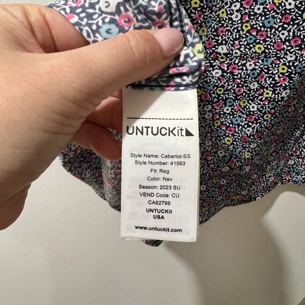 🌿 UNTUCKit Garganega Men's Navy Floral Short Sleeve Button-Up Shirt - XL - Picture 8 of 9